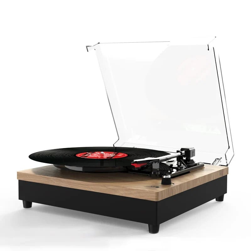 Tourne Disque Vintage Effet Bois Noix